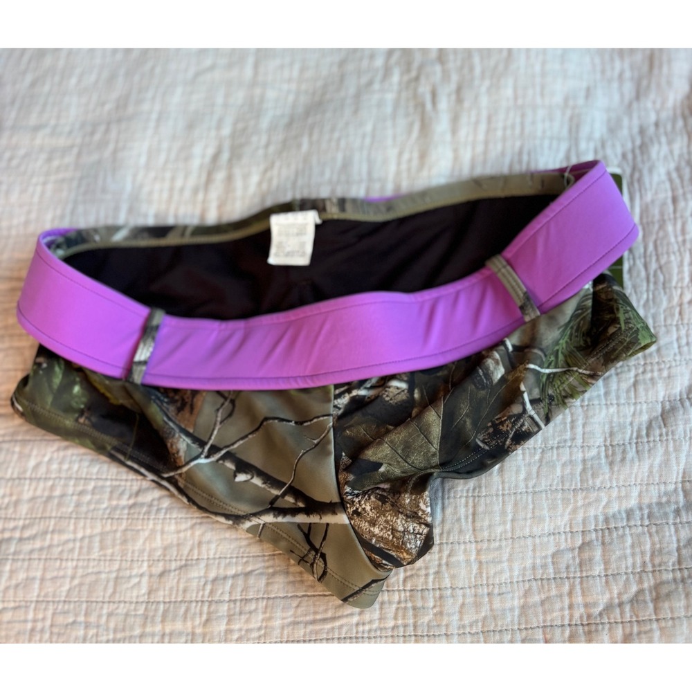 Realtree APG Camo Bikini Bottoms Purple Waistband Low Rise Size Large NWT